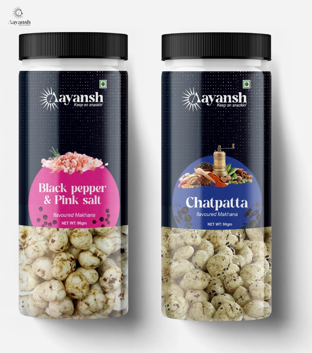 Black Pepper & Chatpata Makhana Jar Combo - aayanshfoods.com Black Pepper & Chatpata Makhana Jar Combo - aayanshfoods.com